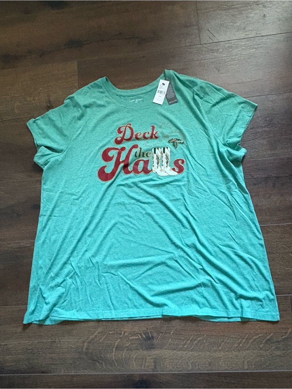 NWT Lane Bryant Deck the Halls Teal Holiday Graphic Tee